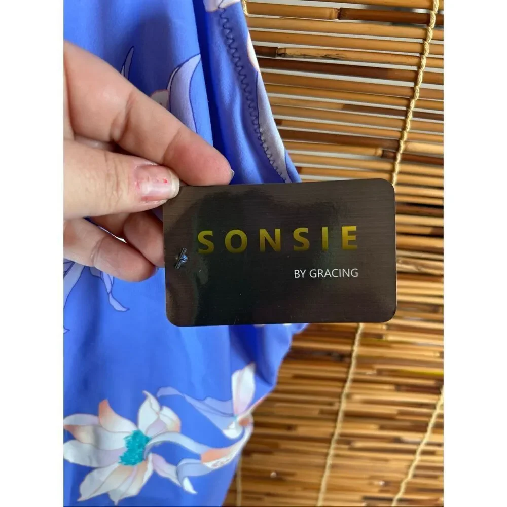 Sonsie By Gracing Swim Suite One-Piece Floral periwinkle With Underwire 24W